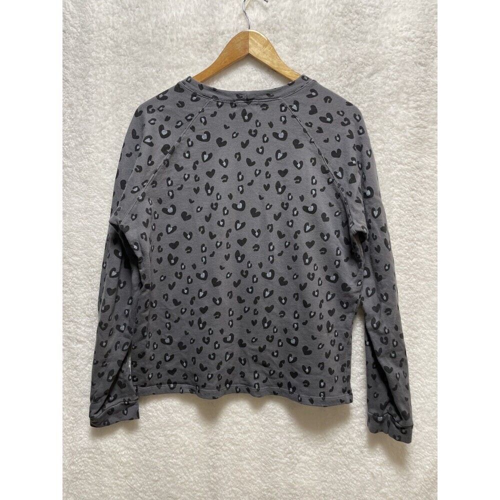 Monrow Sweatshirt Women’s Large Gray Black Leopard Print Pullover Crew Neck - Picture 5 of 8